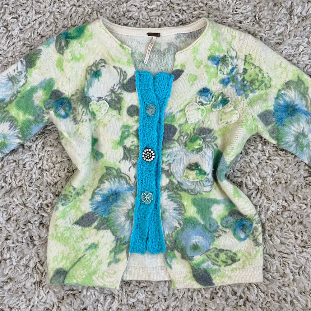 Vintage Free People Cardigan with Button/Knit Detail, Size Small